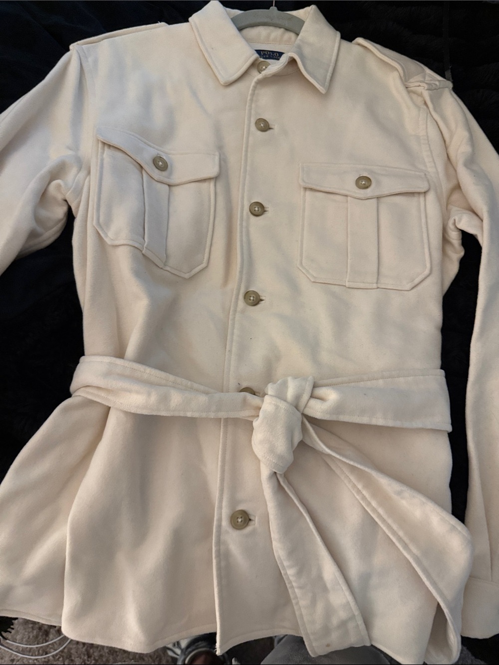 Ralph Lauren Cream Belted Trench Shirt Jacket